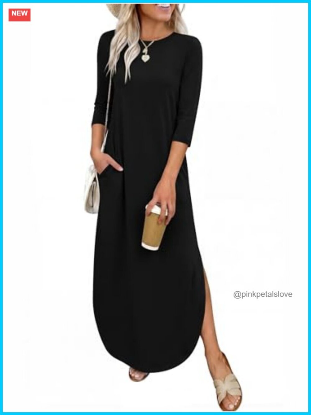 Women's 3/4 Sleeve Maxi Dress with Pockets Rayon Blend Casual